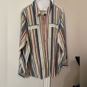 Material is light weight. Blouse is long length